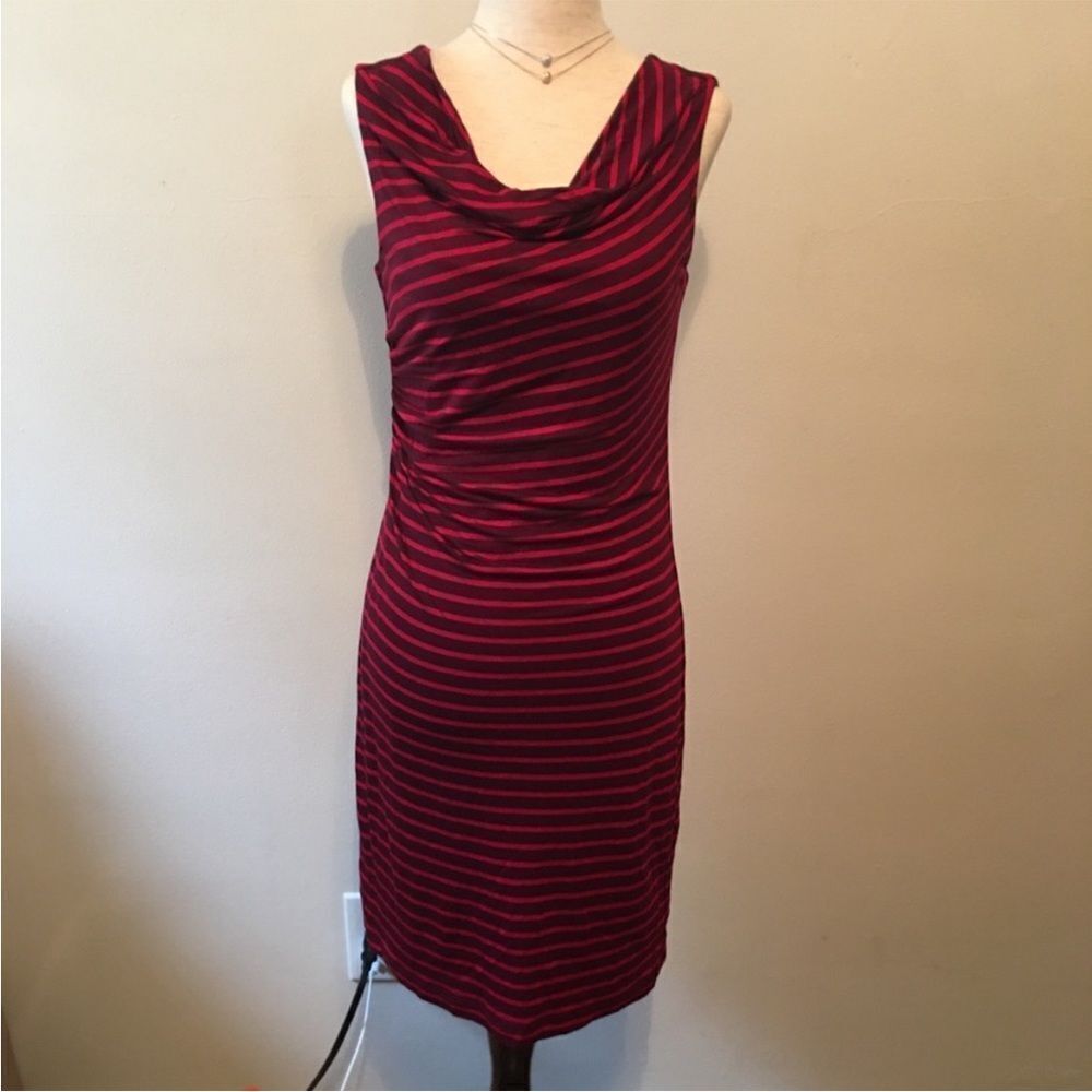 LOFT Red and Black Striped Dress
